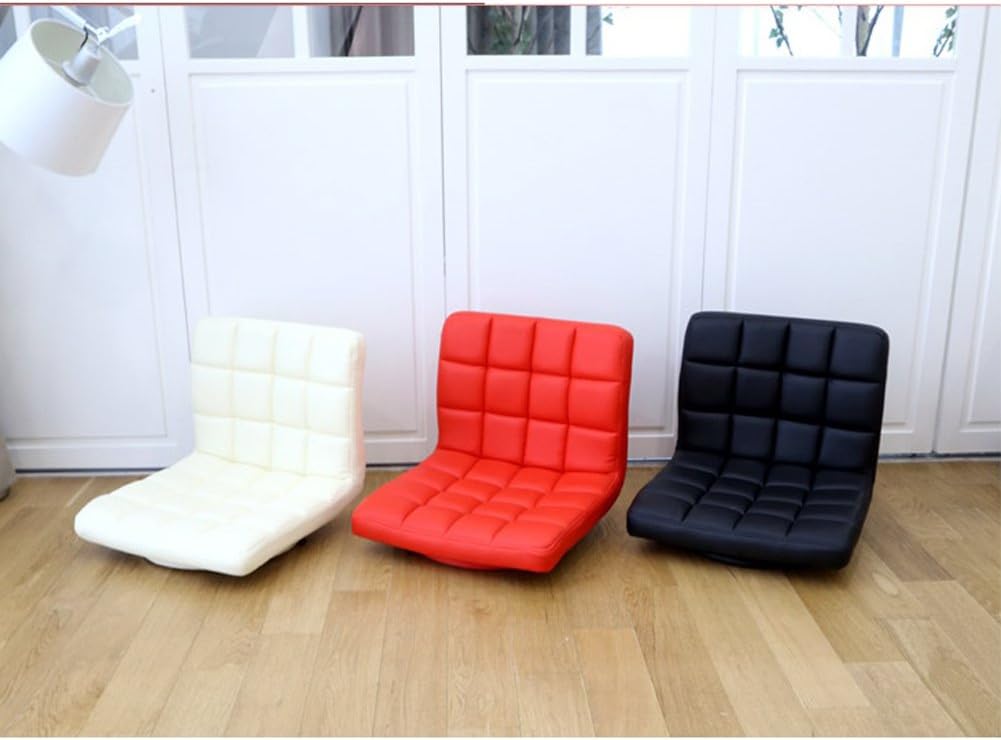 Swivel Sitting Cushion Floor Chair Leatherette Japanese Type (Red)
