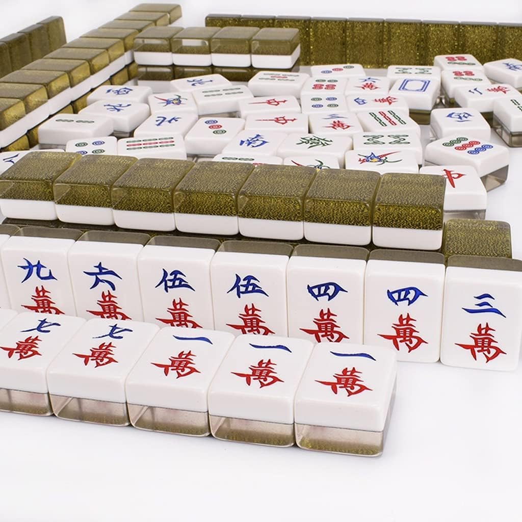 Juego de Mahjong Chino con 144 fichas, Dados y Estuche de Almacenamiento Adornado, Juegos de Mahjong completos for Viajes, Fiestas y familias