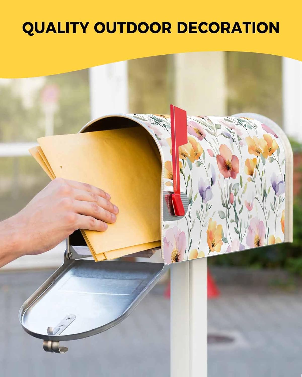 Aesthetics Flower Mailbox Covers Magnetic Standard Size, Abstract Country Leaf Floral Spring Decorative Post Letter Numbers Box Wrap Decoration Covers Small Accessories for Garden Yard Outdoor Décor