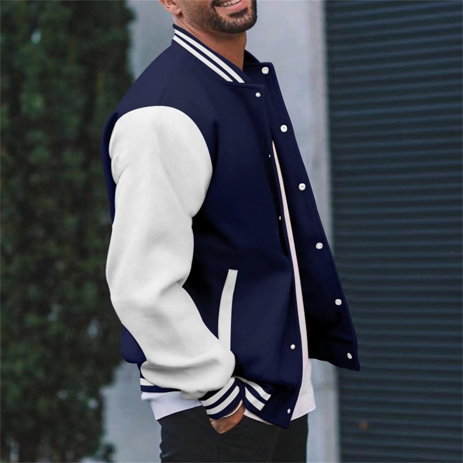 Vestes à capuche décontractées pour homme, coupe ajustée, coton, letterman, baseball, bomber, veste universitaire classique, manteau bleu pour homme