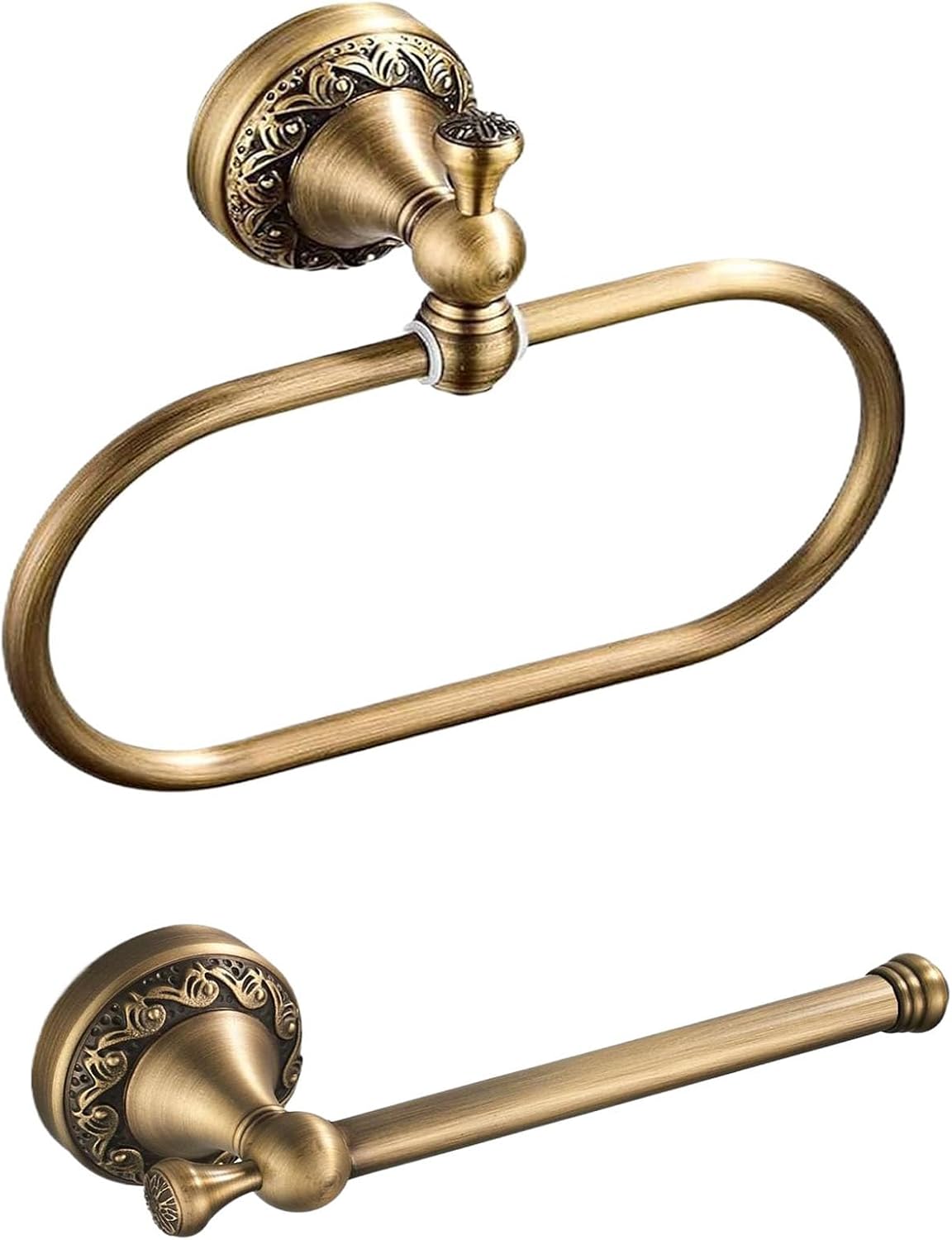 Antique Brass Toilet Paper Holder,Brass Towel Ring,Oval Hand Towel Holder Antique Toilet Roll Holder Hanger Bathroom Accessories Wall Mounted Rustic 2 Pieces