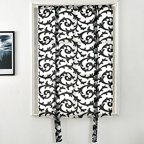 Napearl Tie Up Curtains, Jacquard Balloon Curtains For Kitchen Window, Ajustable Rod Pocket Sheer Curtain Valance For Bathroom Small Window, 1 Panel ( 55W X 63L, Black ) #TOP4