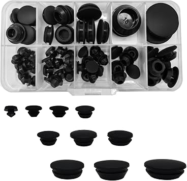 66 Pcs 10 Sizes Black Silicone Hole Plugs, Plastic Hole Plugs Set, Hole Seal Cover Round Rubber Stopper for Kitchen Rubber Bulkheads Waterproof Sealing Plug Pipes4.5-20mm