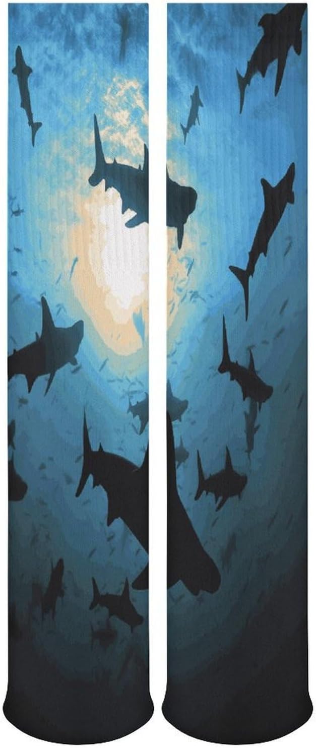 Hammerhead Sharks Crew Socks Cozy Casual Calf Socks Lightweight Long Work Sock Breathable Athletic Sock for Hiking Sports Running 5 Pairs