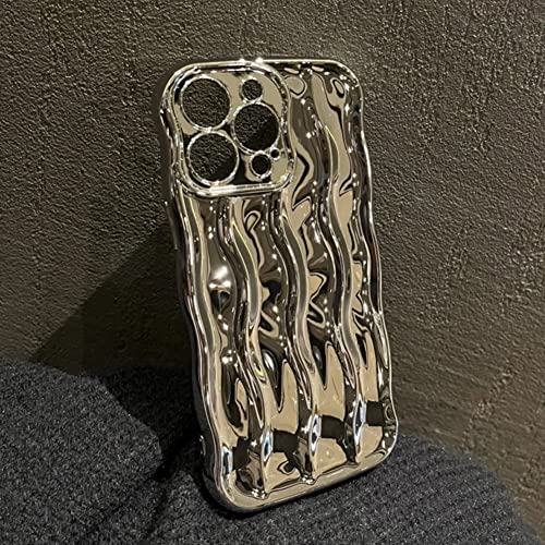 Mzelq Compatible With Iphone 13 Pro Max Case Luxury Plating Water Ripple Pattern Cover For Women Men Curly Wave Frame Soft Tpu Shockproof Protective Phone Case For 13 Pro Max 6.7" 2021 - Silver #TOP22