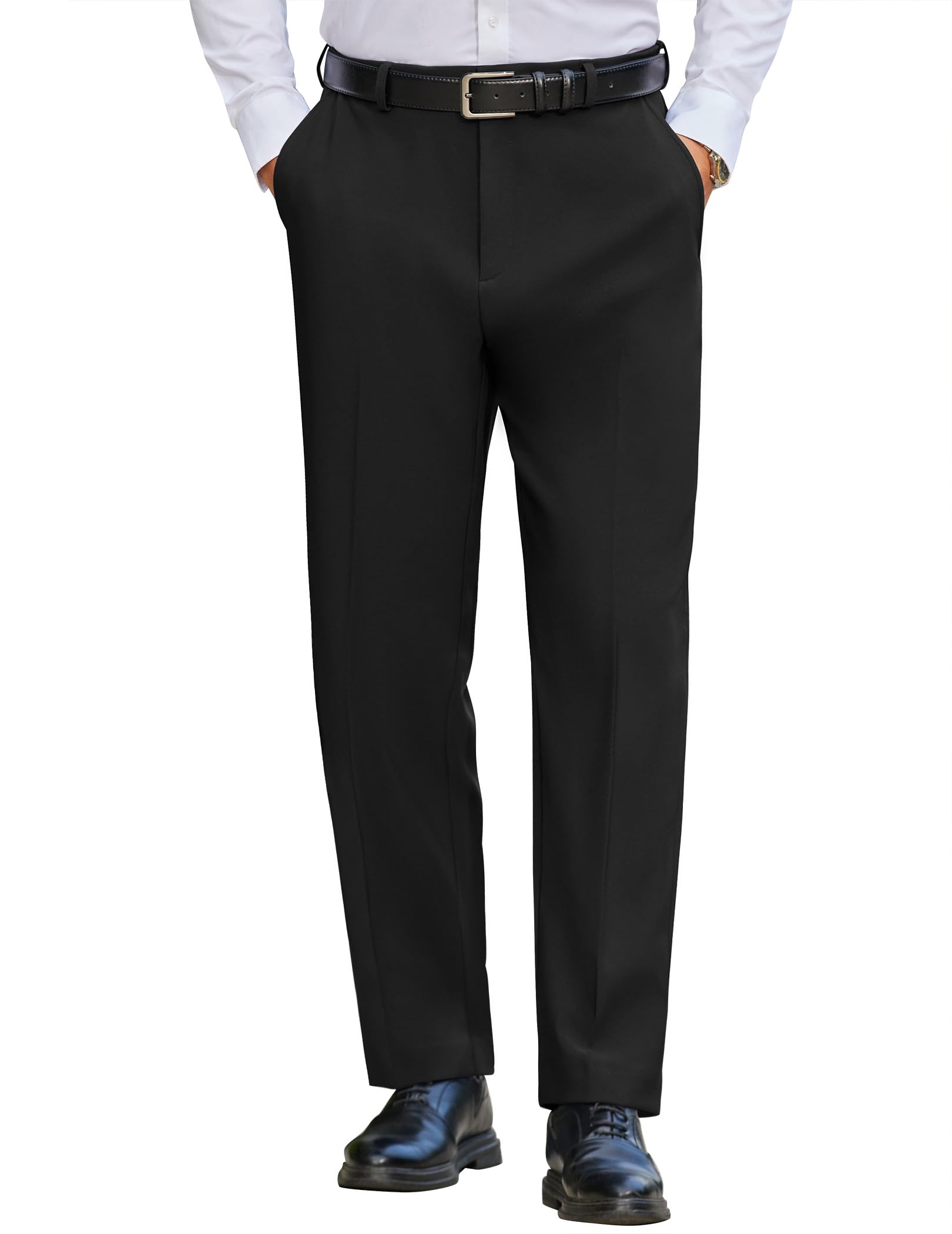 COOFANDY Mens Classic Fit Stretch Dress Pants Flat Front Straight Casual Pant Expandable Waist Suit Pant