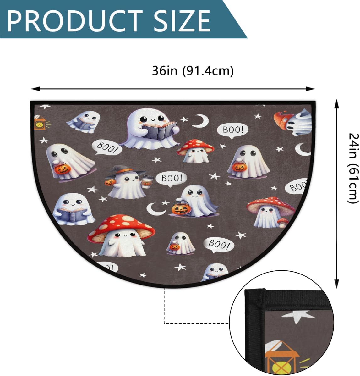 Half Round Doormat Halloween Cute Ghosts Holiday Washable Semi Circle Area Rug Non Slip Half Moon Rug Holiday Decor Mat for Indoor Outdoor Bathroom Kitchen Welcome Fireplace Hearth Floor Mat