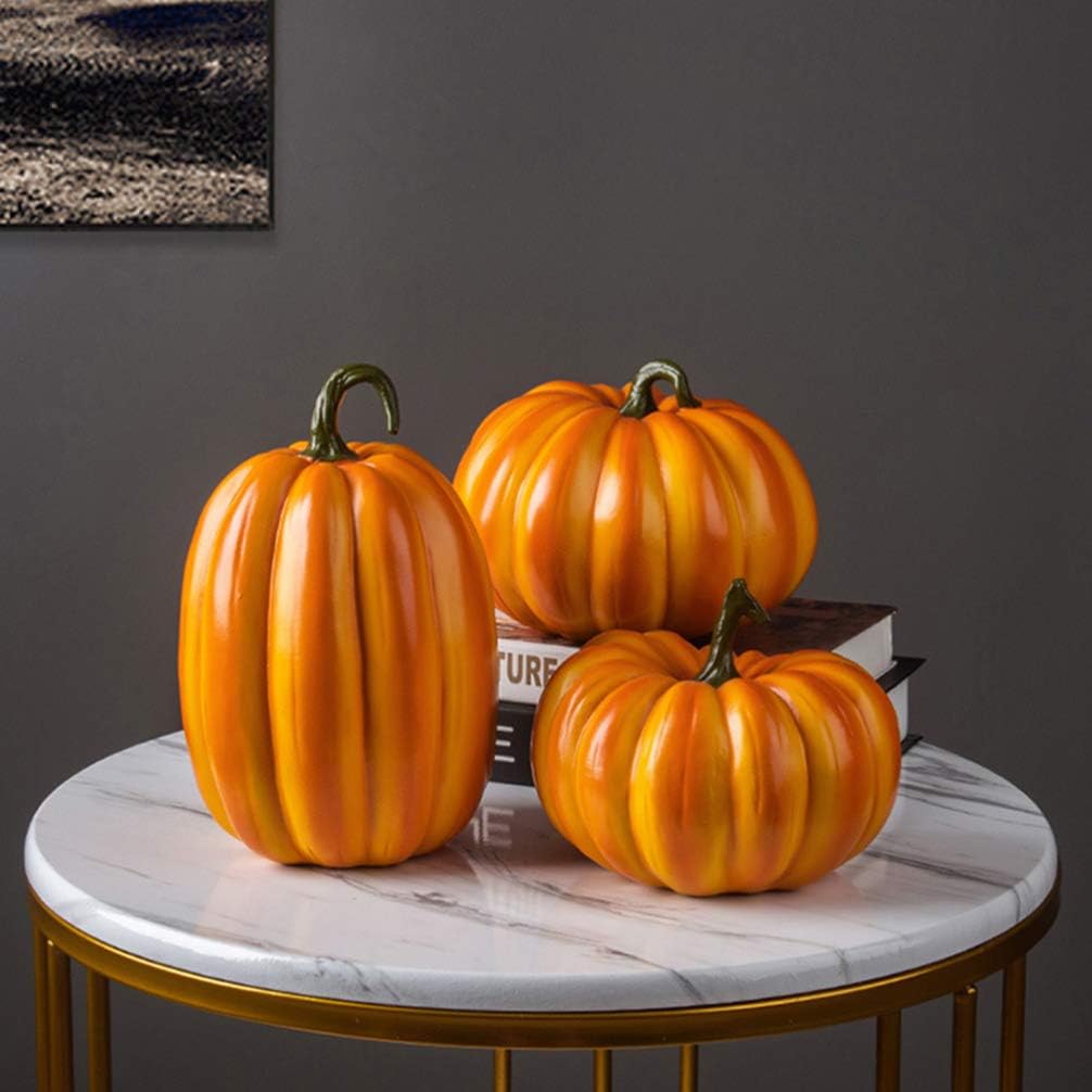 SEWACC Artificial Pumpkins 13.5X17.2CM Halloween Decorative Pumpkins Orange Stylish Halloween Ornament for Fall Thanksgiving Holiday Decoration (Type C)
