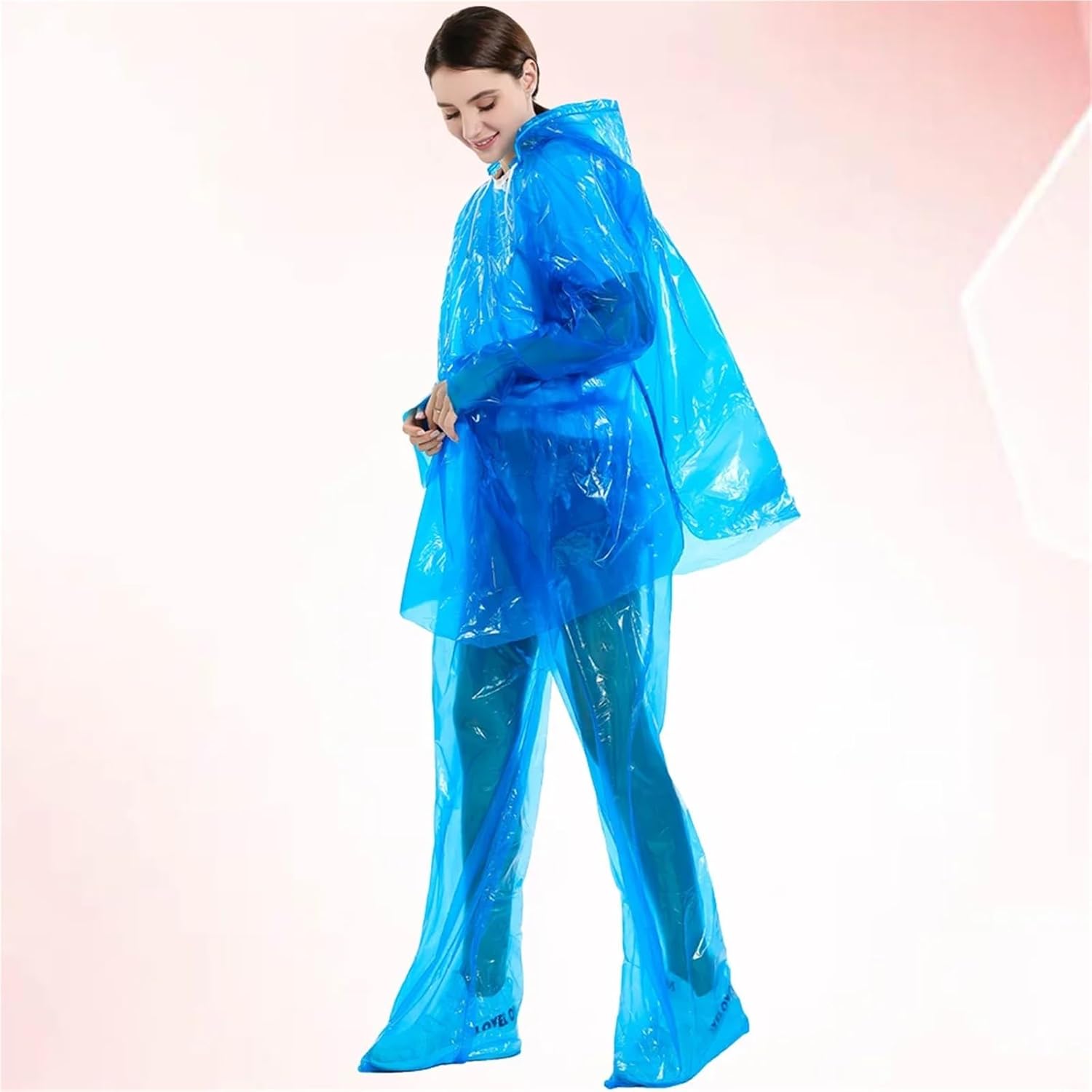 Disposable Rain Ponchos For Adults 5PCS Disposable Two-piece Raincoat Adults Windproof Hooded Rain Poncho Unisex Plastic Raincoats Hoodie for Camping (Blue)
