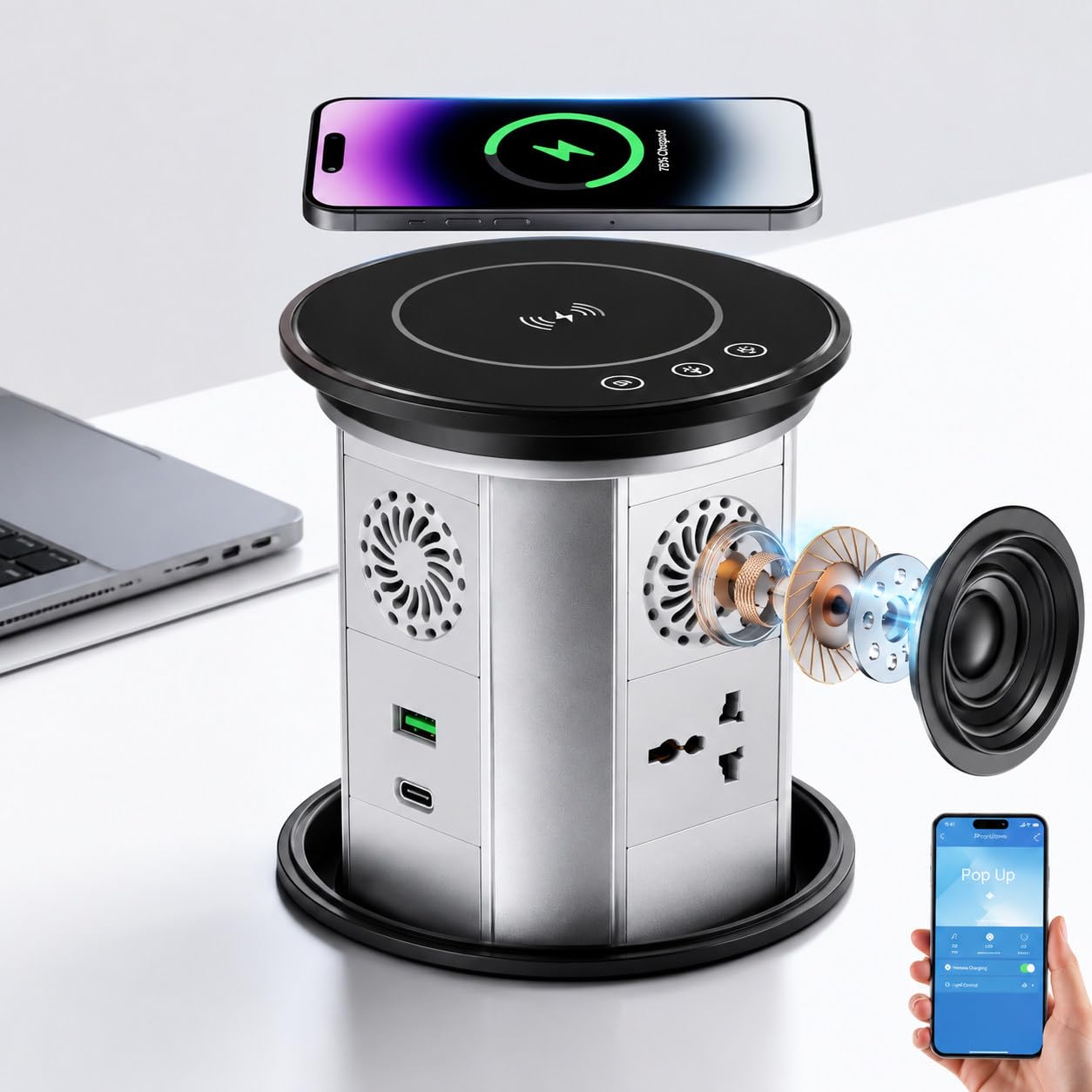 Enchufe Empotrable Mesa,Toma De Corriente Emergente Con Altavoz Bluetooth