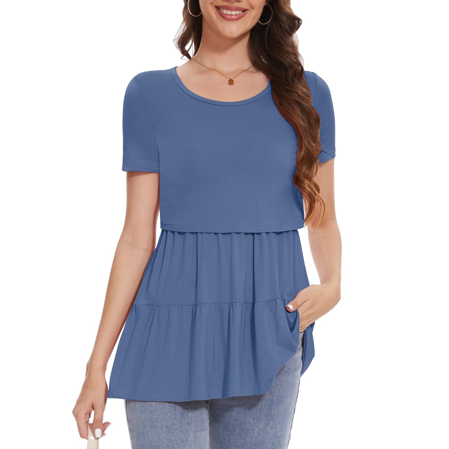Bearsland Women’s Nursing Top 3pack Short Sleeve Scoop Neck Nursing Shirt Breastfeeding Shirts