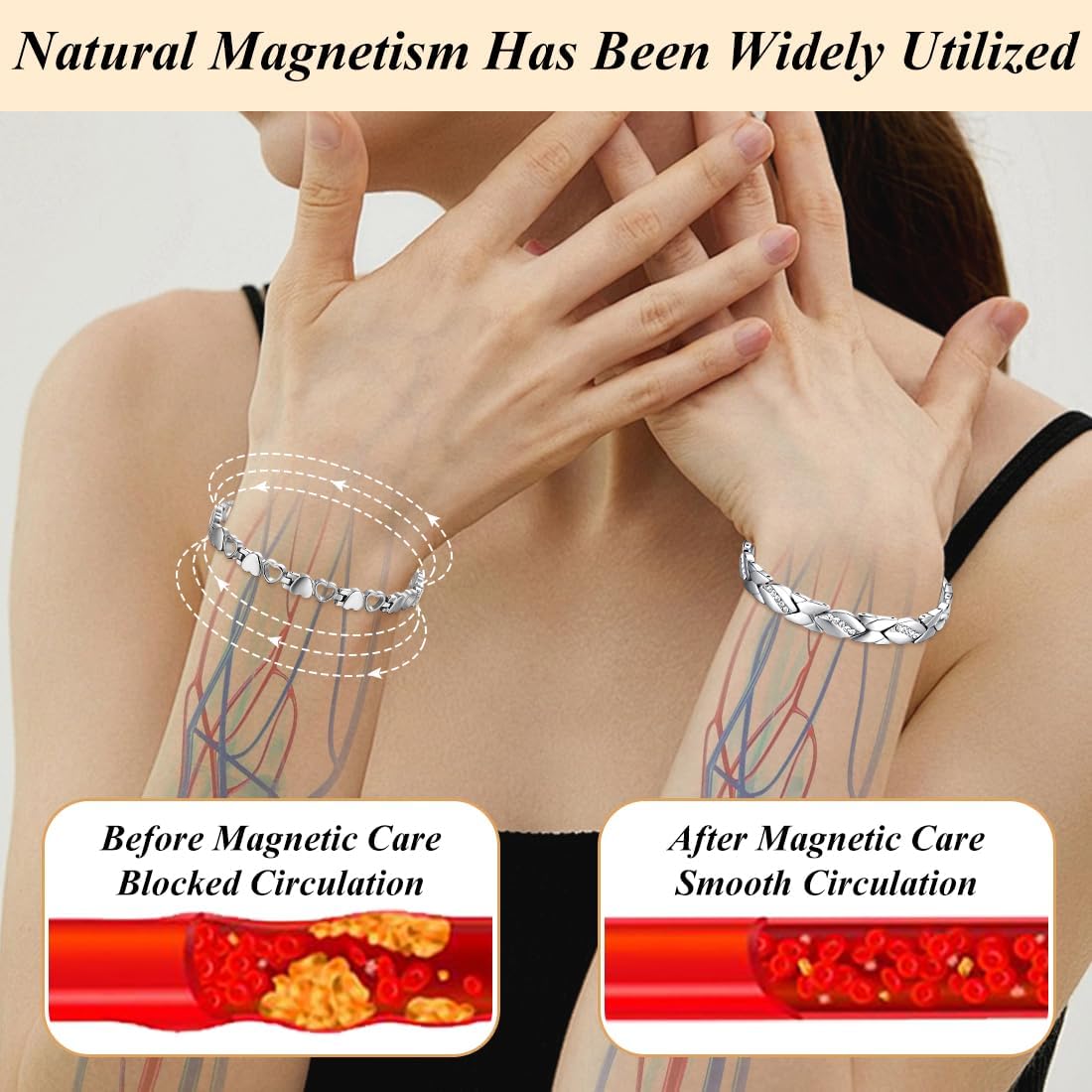 Vicmag Magnetic Bracelets for Women Titanium Steel Bracelet Strong Magnets with Adjustment Tool & Present Box - Image 3
