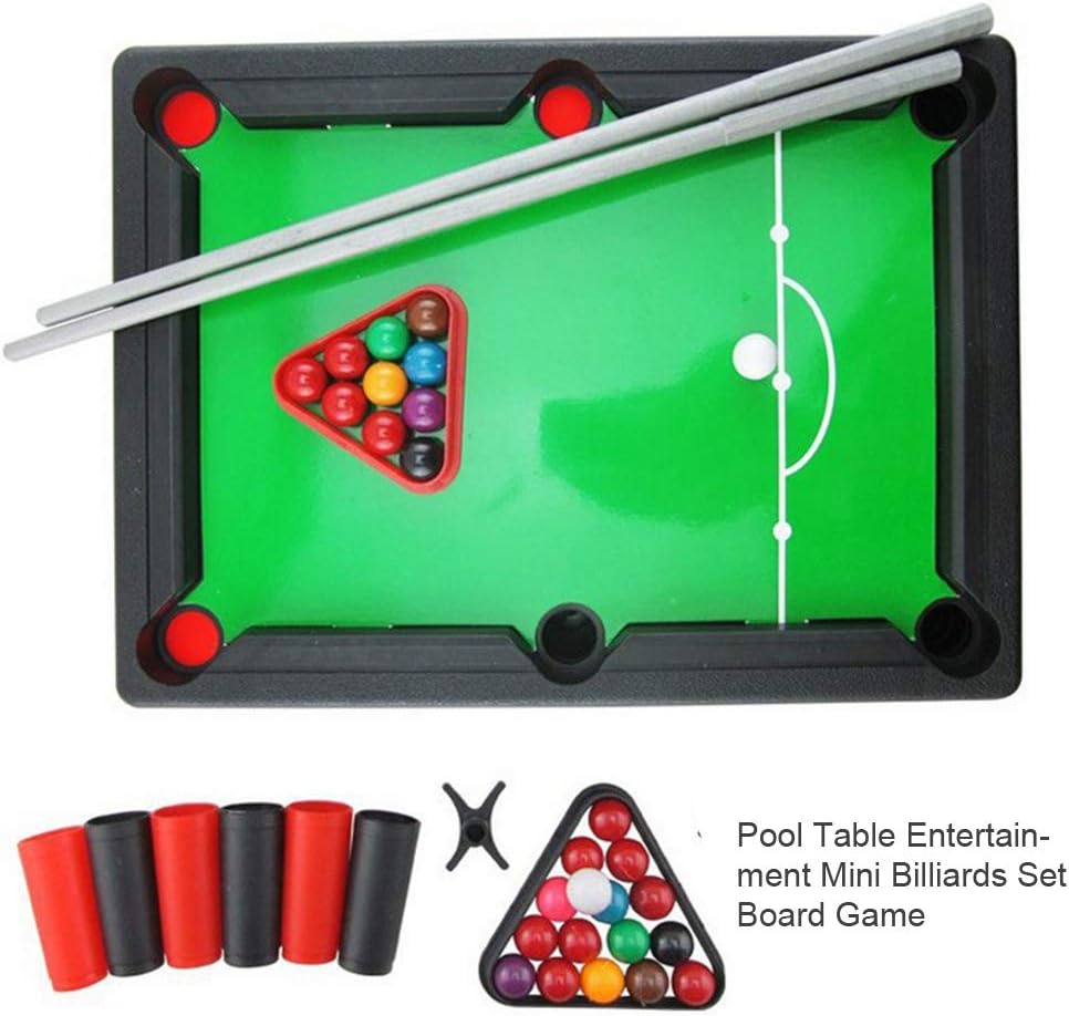 Denpetec Mini Tabletop Pool Set Includes Game Balls, Foot Racks, Table Legs,Triangular Gauge,Ball cue,Tabletop- Portable Billiards Snooker Family Fun Game (13 x9.4 x2.5inch) : Sports & Outdoors
