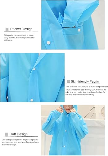 Miniatura 4 de Poncho de lluvia portátil para niños, impermeable reutilizable con capucha y mangas, duradero, ligero para actividades al aire libre