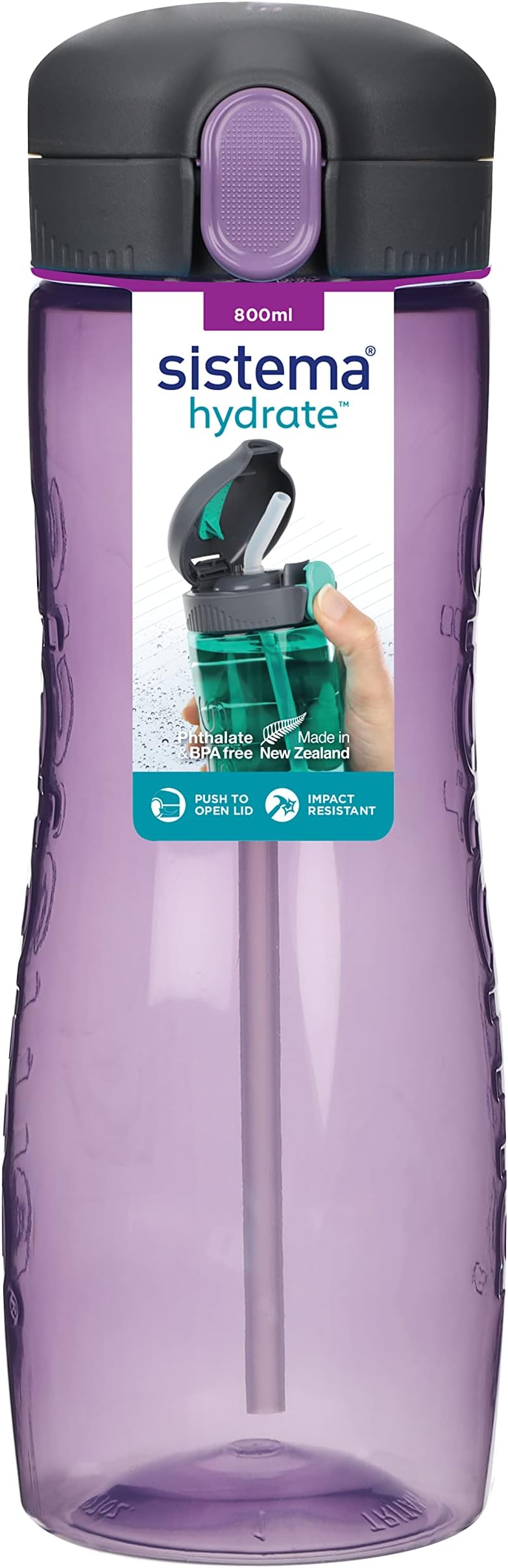 Sistema Hydrate Quick Flip Water Bottle | 800 ml | BPA Free Water Bottle with Straw | Lilac