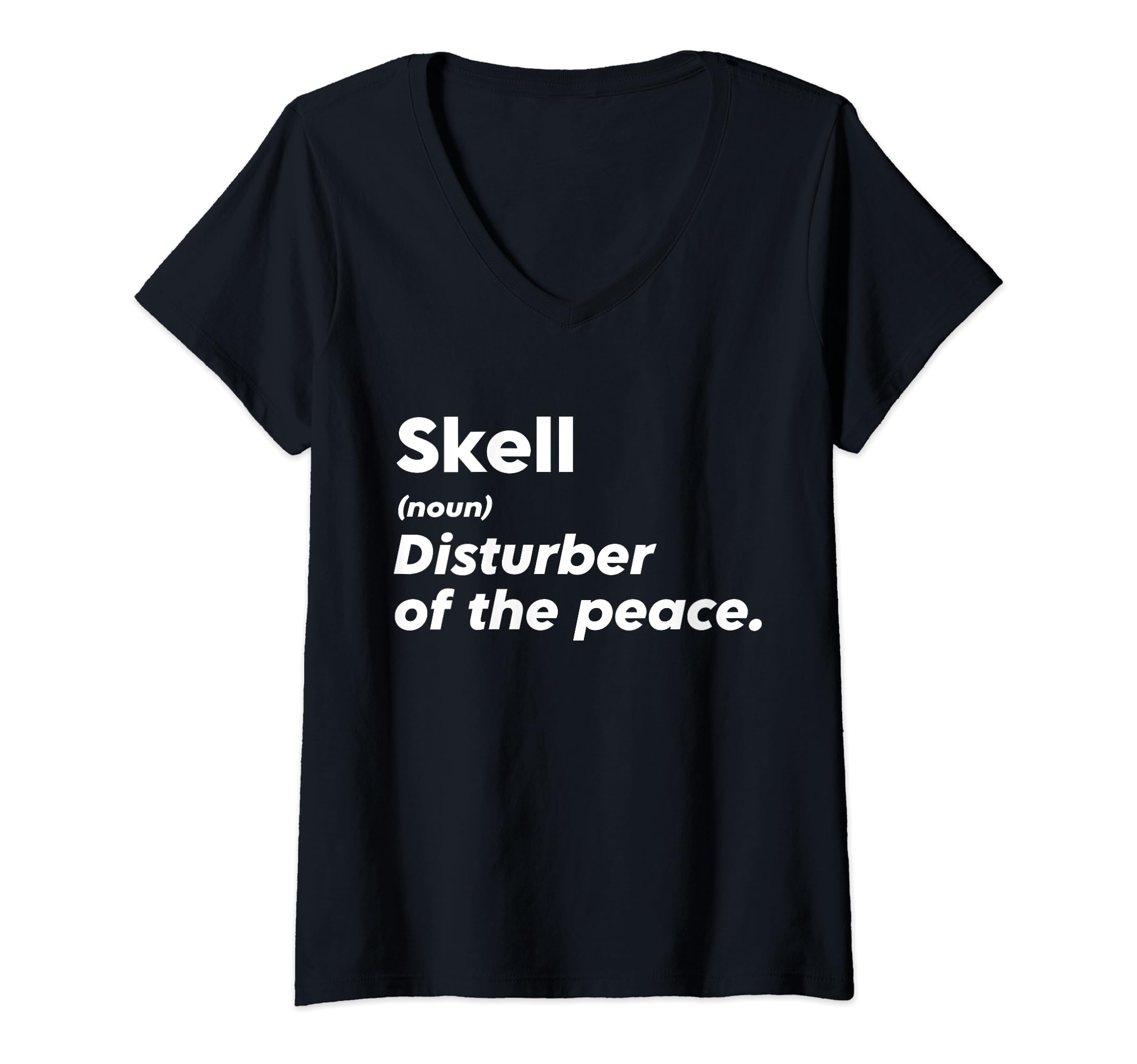 Womens Funny Skell 'Disturber of the Peace' Custom Personalized V-Neck T-Shirt