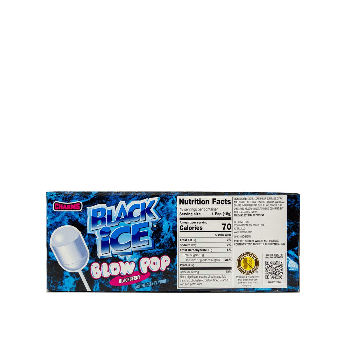 Charms Blow Pops, Black Ice Flavor, 48-Count Box, (3886)