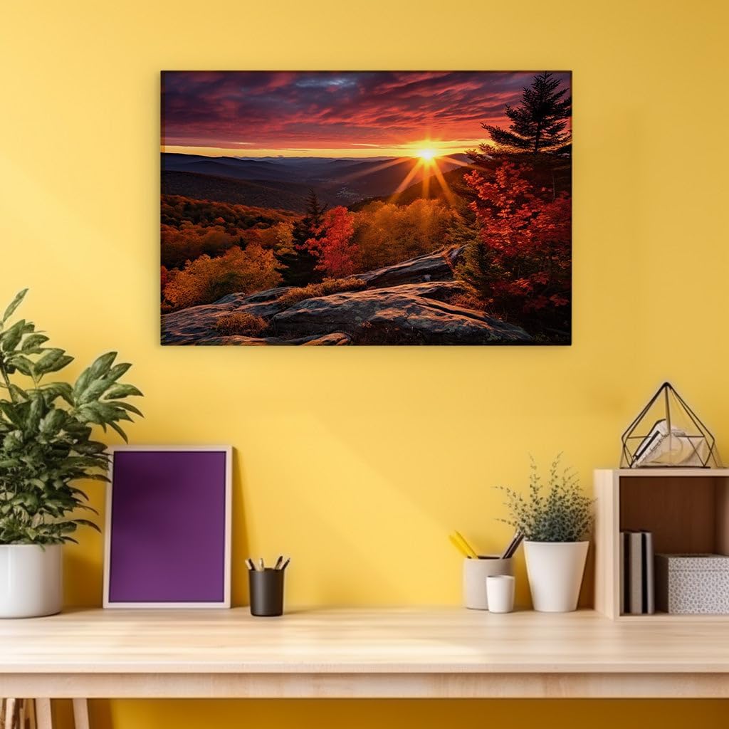 Canvas for Living room. Autumn's Radiance: A Sunset Amidst the Mountains, 27 x 18 inch Canvas Wall Art - Contemporary Masterpieces - Modern Home Decor