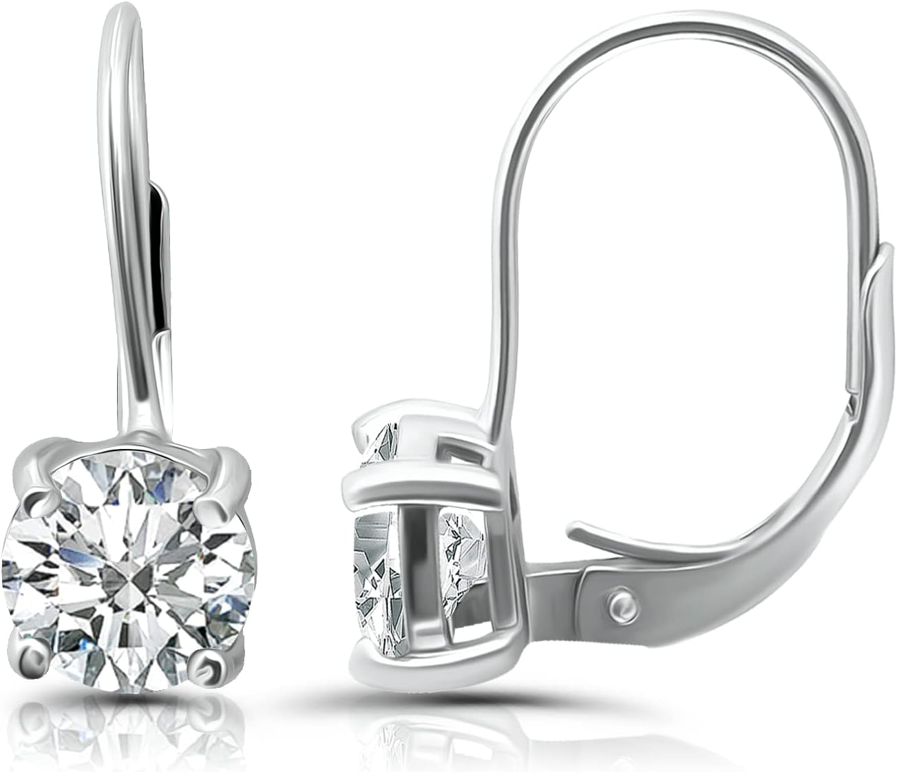 Hoops & Loops 925 Sterling Silver 7mm 1.30 Ct Round Cubic Zicronia Solitaire Leverback Drop Earrings for Women - Sparkling A++++ CZ Dangle Jewelry, 14K Gold, Rose Gold Flash Plated