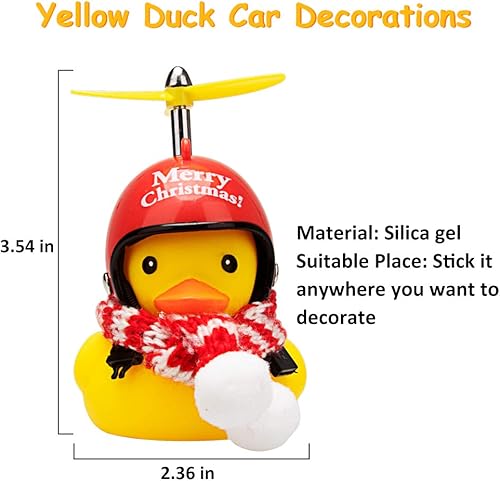 Miniatura 5 de wonuu Adornos de pato de goma para automóvil, decoración de tablero de automóvil de pato amarillo con casco de hélice para decoración navideña y