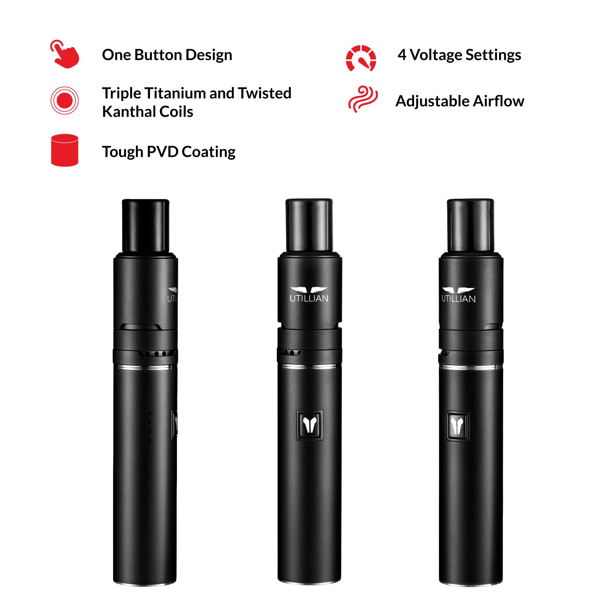 Utillian 5 V4 Dab Pen, vaporizzatore concentrato con 2 bobine, 4 impostazioni di tensione, strumento DAB integrato, flusso d'aria regolabile, 1500 mAh, ricarica USB-C (Titanium Gold)