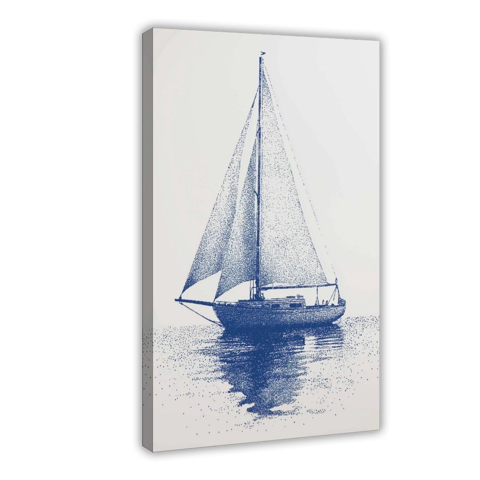 Qnvjqkdsi Frame Blue Sailboat Nautical Art Minimalist Vintage Canvas Poster Bedroom Decor Landscape Office Room Decor Gift 16" L X 24" W