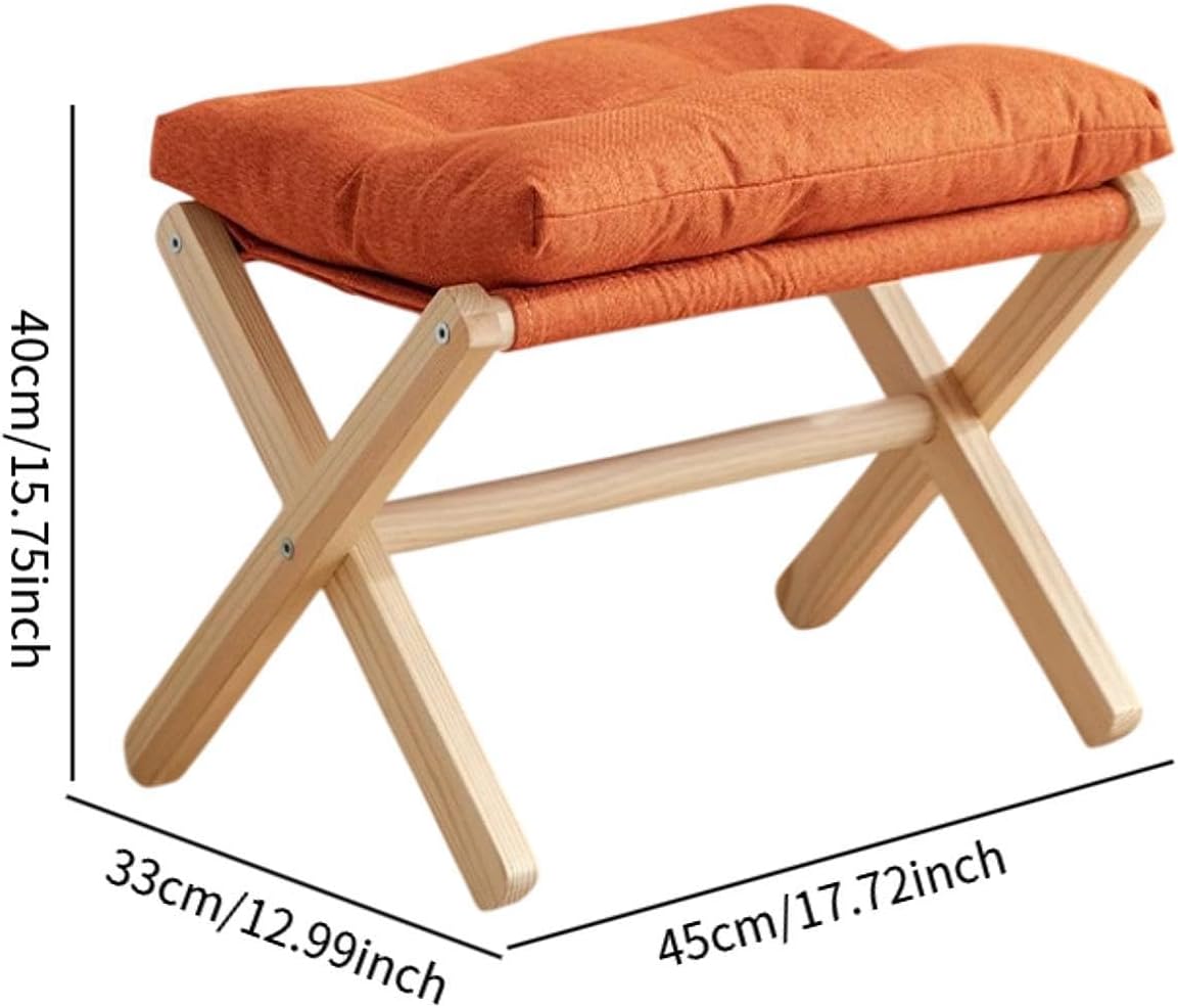 Folding Ottoman Seat for Kids with Upholstered Footrest and Step Stool, Orange