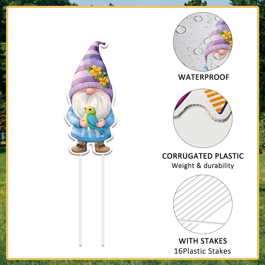 SUPERDANT 8Pcs Gnome Yard Sign with 16 Stakes Baby Shower Party Decorations Spring Waterproof Sign Yard Outdoor Lawn Decorative Sign for Garden Lawn Patio Decorations