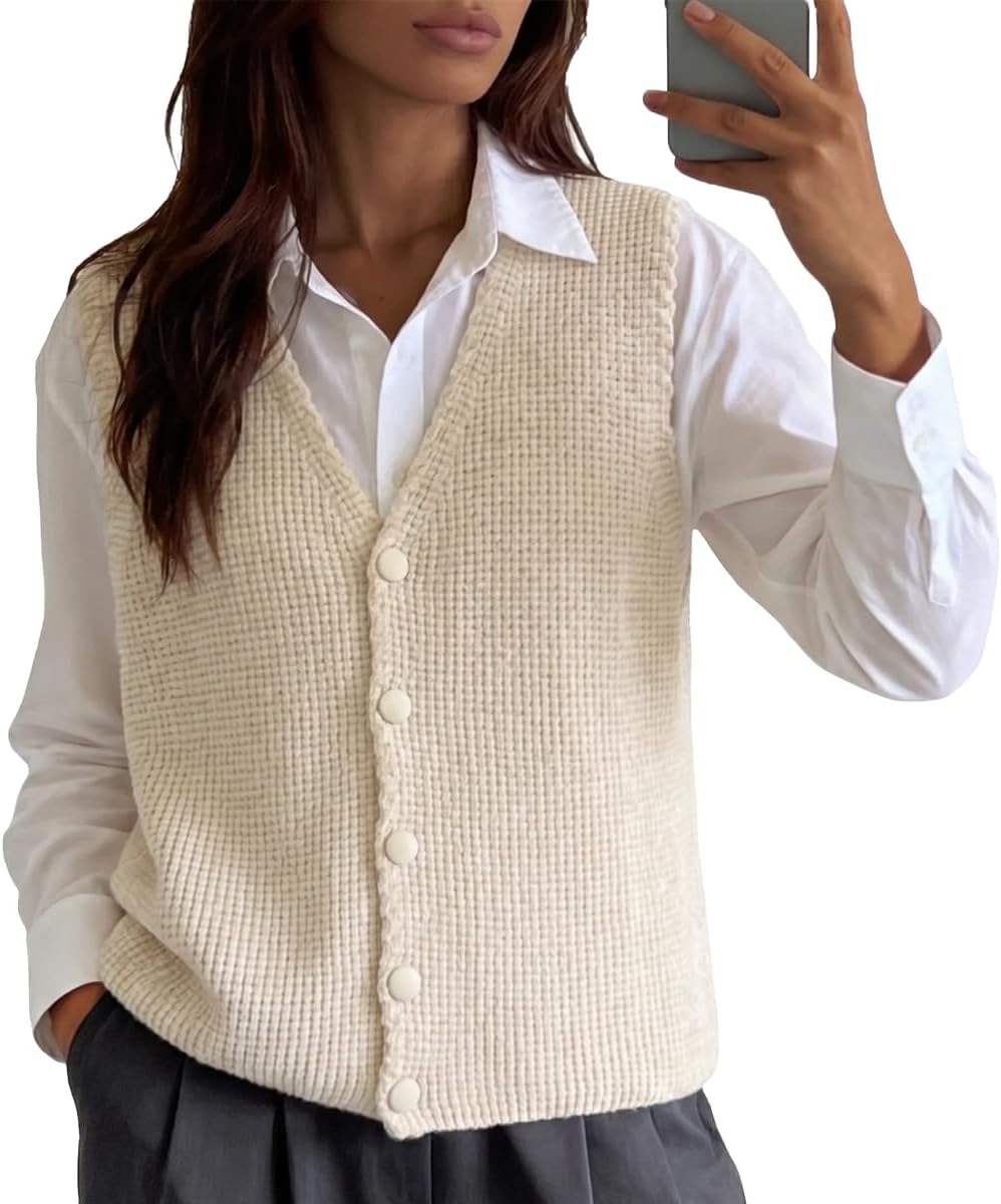 LEO'VASE 2025 Womens Vest Top Fall Vest - Stylish Sleeveless Cardigans for Women，Women Sweater