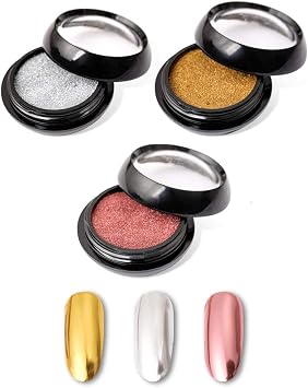 Mirror Nail Powder Set Rose Gold Silver 3 Colors Glitter Manicure Aurora Chrome Powder Claw Resin Hologram Chameleon Gel Nails Metallic Flash Glitter Mermaid Skin Nail Art Sequin Dazzling Non Solid
