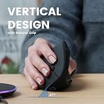 Perixx PERIMICE-713RX Wireless Rechargeable Vertical Mouse - Duo Wired and Wireless Charging Feature - Charging Pad Included - 6 Buttons Design - Black - Right-Handed Design