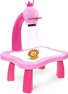 Drawing Projector Table for Kids, Trace and Draw Projector Toy with Light & Music, Child Smart Projector Sketcher Desk, Learning Projection Painting Machine for Boy Girl 3-8 Years Old (Pink)