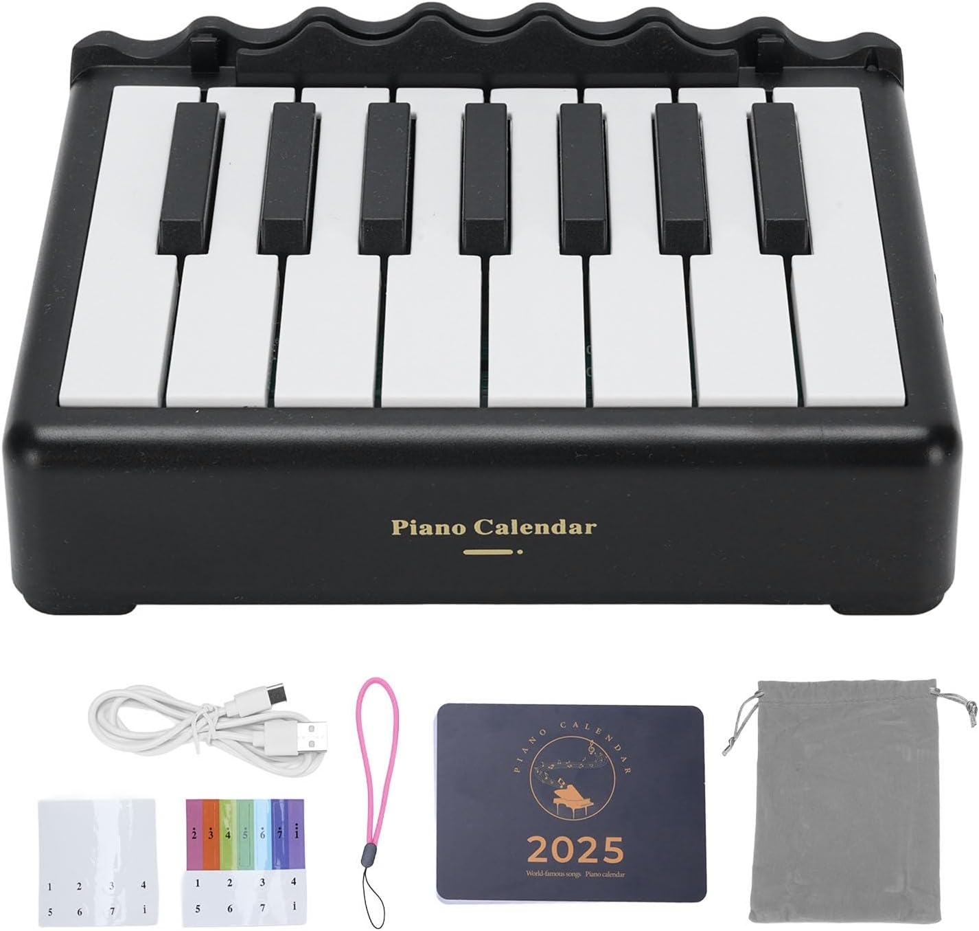 2025 Playable Piano Desk Calendar Miniature Musical Office Home Decor with USB Charging (Black)