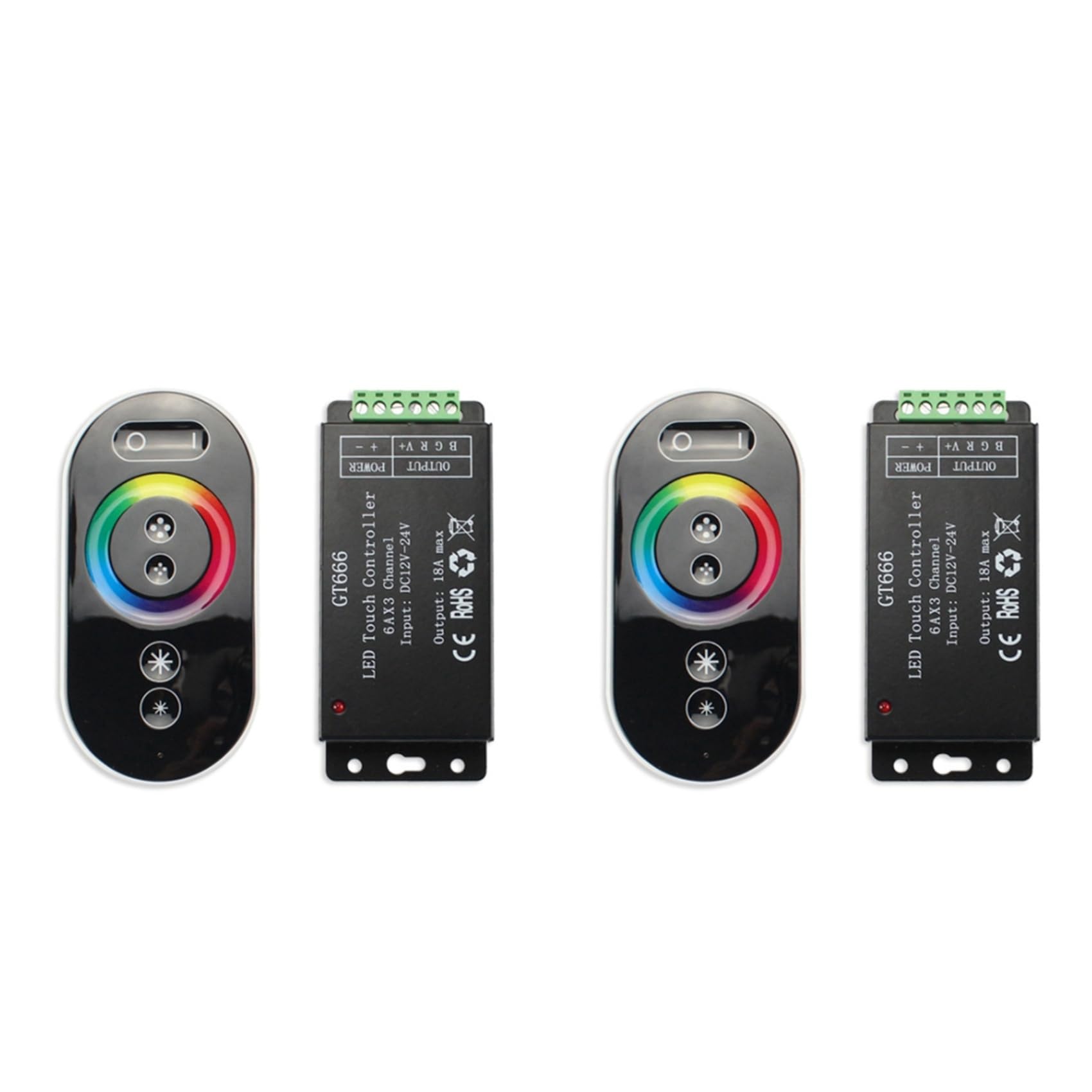 Jnchdghwa 2X GT666 DC12-24V 6Ax3Channel RBG Touch LED Controller for 5050 RGB Strip Lights