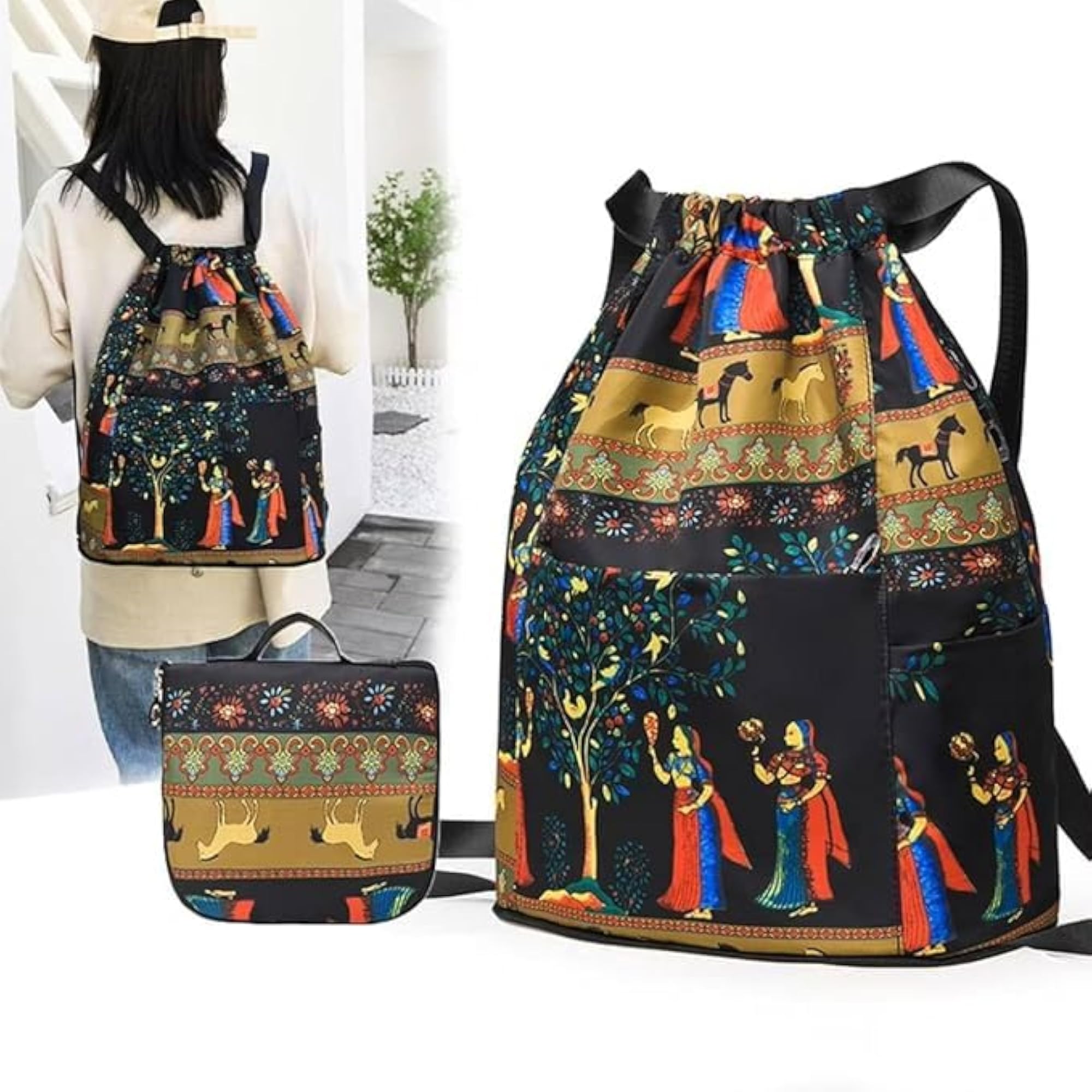 Foldable Drawstring Backpack with Adjustable Straps, Lightweight