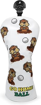 Gopher Groundhog Golf Club Covers - 1pc or 3pcs Set Driver Headcover 3 Wood Headcover Hybrid Headcover - White PU Leather Golf Club Headcovers for Drivers and Woods fits for All Brand