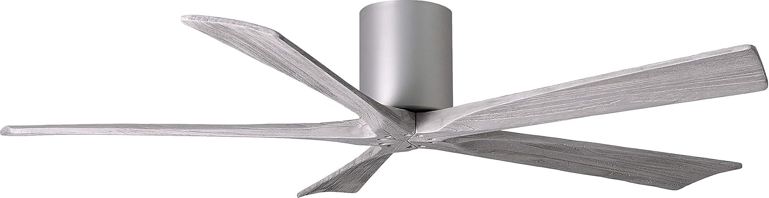 Matthews IR5H-BN-BW-60 Irene Damp Rated 60" Flush Mount Ceiling Fan with Remote & Wall Control, Silent DC Motor, 5 Barn Wood Tone Solid Wood Blades, Brushed Nickel