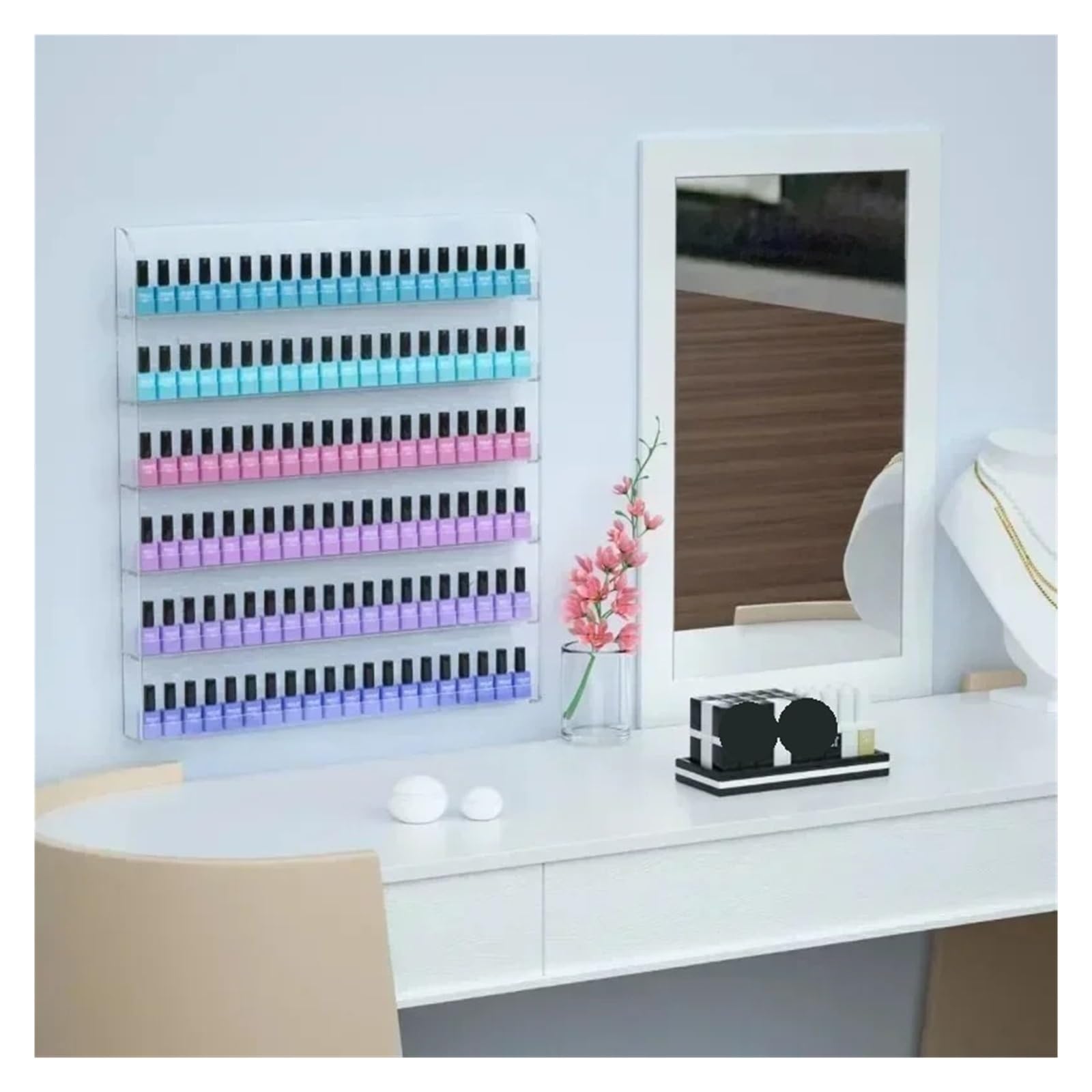 Présentoir à vernis à ongles Présentoir de vernis à ongles 2/4/6 couches, support rangement transparent, outils nail art, organisateur rouge lèvres, étagère murale(4Layer)