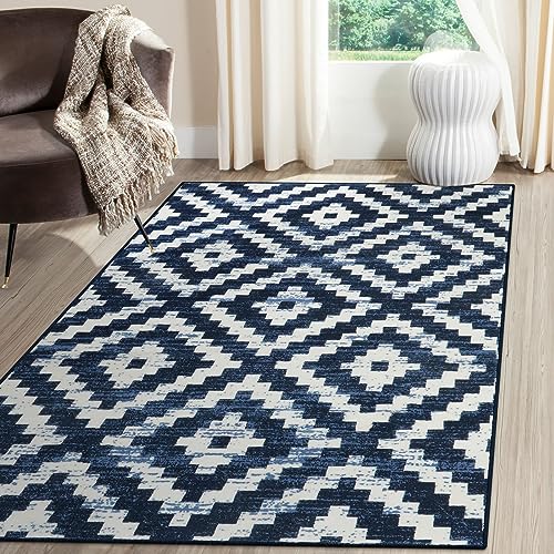 Lahome Moroccan Boho 3x5 Rug Black and White Machine Washable Small Rugs for Bedroom, Aztec Trellis Non-Slip Non-Shedding Low Pile Stain Resistant Printed Indoor Area Rug for Entryway Kitche