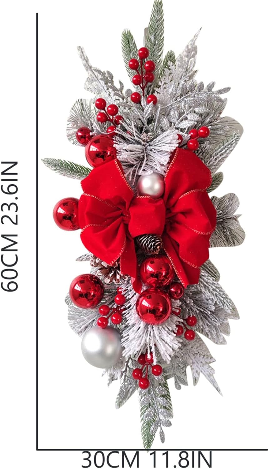 2Pcs Christmas Swags for Decorating,Light Up Christmas Swag Wreath 2023,Cordless Prelit Stairway Swag Trim,Hanging Stair Teardrop Swag Garlands Christmas Wreaths Decoration for Front Door Outdoor