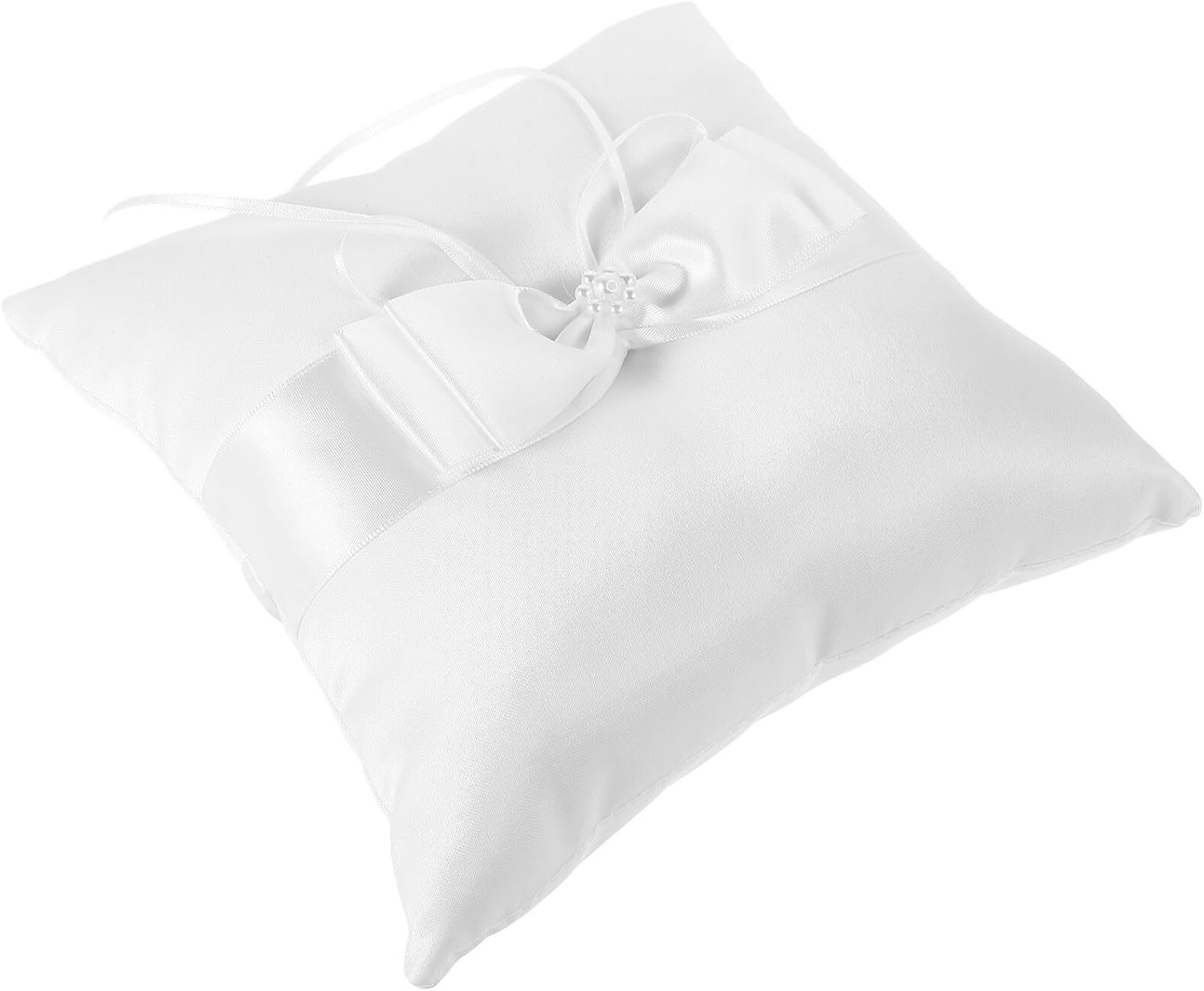 Garneck Wedding Ring Pillow Flower Girl Ring Bearer Pillow 20x20cm Double Flower Design Decorative Cushion for Wedding Ceremony and Party