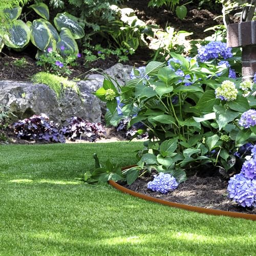 KOL Weather Resistant Steel Flexible Garden Lawn Edging, 10-Pack Pre-Rusted Metal Landscape Edging Strips - Heavy Duty Hammer-in Border with 11 Clips - 16-Gauge - 40\" L x 4.5\" H (33FT Total Length)