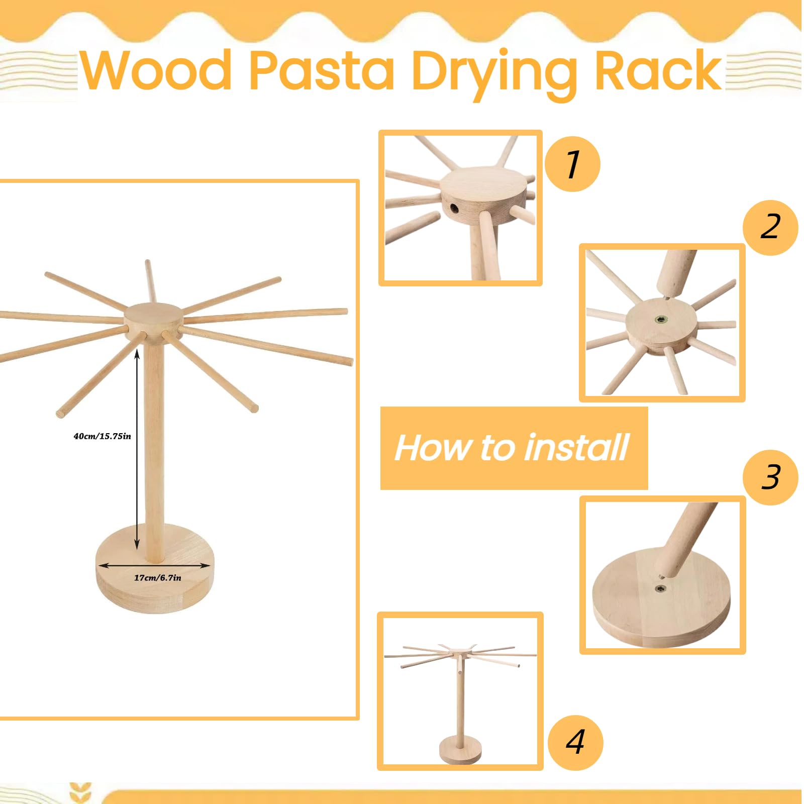 Estante de secado de pasta, estante grande de madera plegable para fideos de pasta fresca, soporte para secadora de espaguetis para hacer pasta, herramientas plegables de madera para hacer pasta con 9