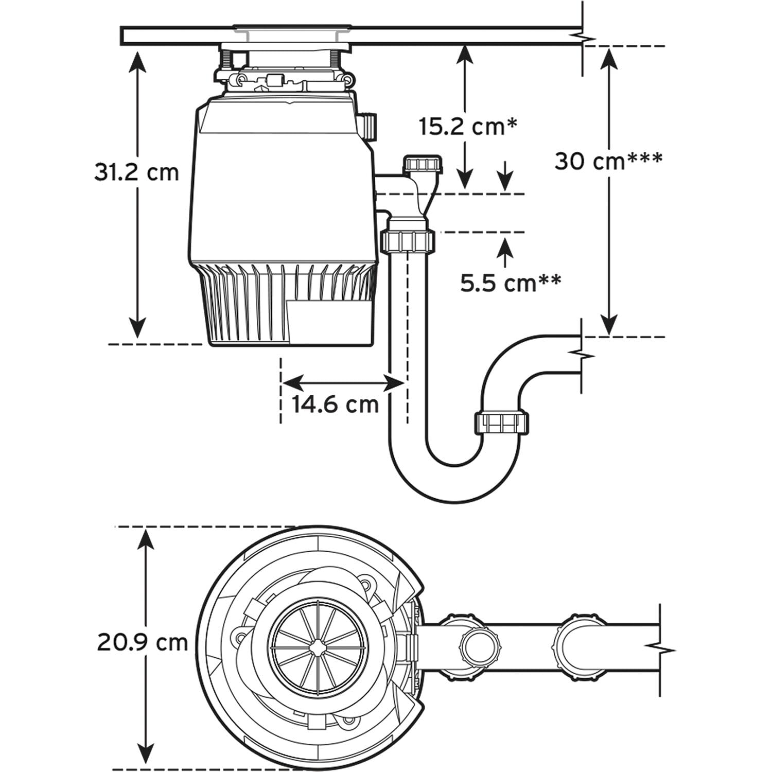 Insinkerator Evolution Plus 750 EC Broyeur de déchets de cuisine avec moteur à induction de 0,75 CV avec interrupteur d'air