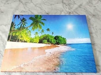 風景画 ヤシの木と海のパステル画 Amazon.co.jp: モダン 海景 アートパネル ヤシの木 アート 夕日