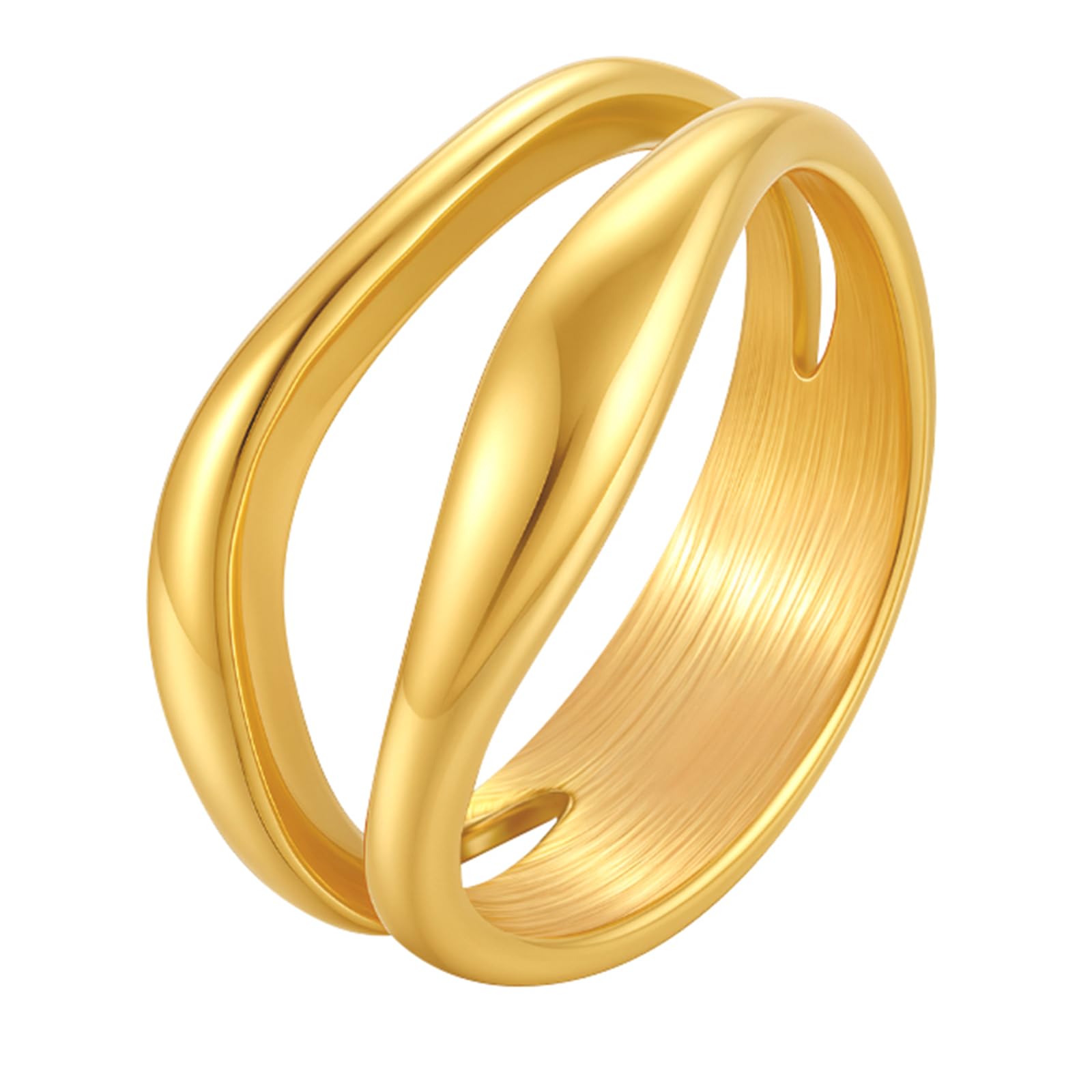 Chunky Gold Rings for Women - 18K Gold Plated Ring,Non-Tarnish Stainless Steel Statement Band Trendy Jewelry Gift ,Party Prom Christmas Valentines Day