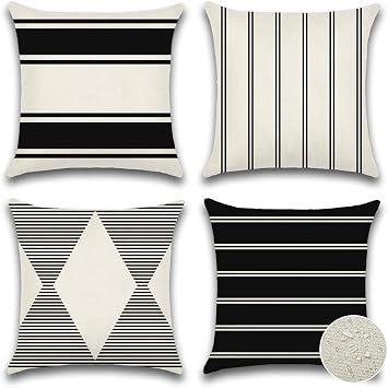 OTOSTAR Decorative Outdoor Throw Pillow Covers 16x16 Inch Waterproof Geometry Pillow Cover Garden Cushion Case Patio Outdoor Pillows Shell for Couch Indoor Tent Park Furniture Balcony Set of 4 Black