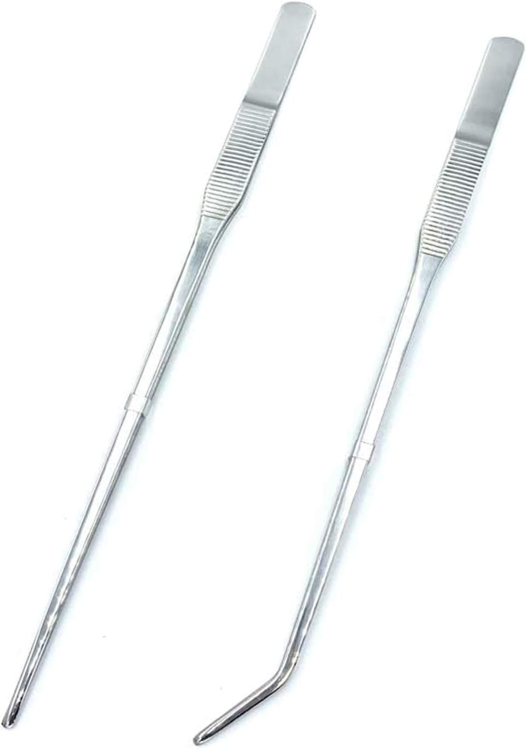 FRUTA Long Reptiles Feeding Tongs Stainless Steel Straight and Curved Tweezers Set Polished Aquarium Tweezers Feeding Tools for Reptiles Lizards Bearded Dragon Gecko Snake Bird Aquatic Plants- Silver