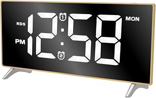 Alarm Clock for Bedroom Home Office, Large LED Display, Dual Alarm, Snooze for Deep Sleepers Kids Elderly, FM Radio with Sleep Timer, RBDS Auto Time Set, Daylight Saving Time