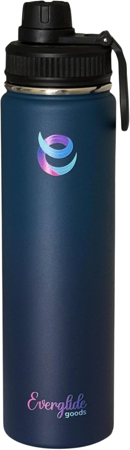 24oz Stainless Steel Water Bottle – Vacuum Insulated, Leak-Proof, Wide Mouth – Keeps Drinks Cold & Hot for 12 Hours – Perfect for Gym, Sports, and Outdoors (Navy & Dark Blue)